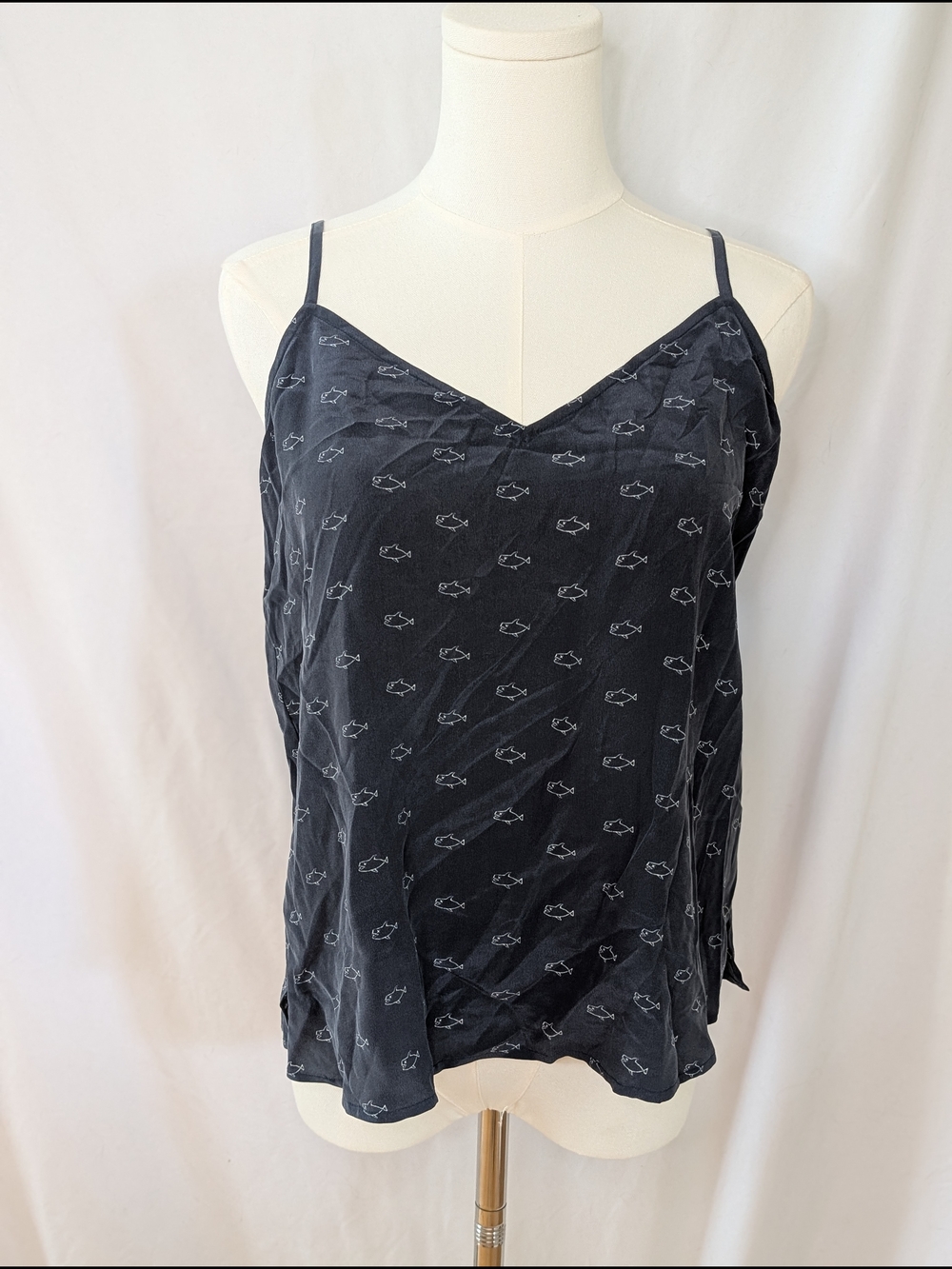 Ag Adriano Goldschmied Dk Blue Spaghetti Strap Tank Cami with Mini Fish Print SM